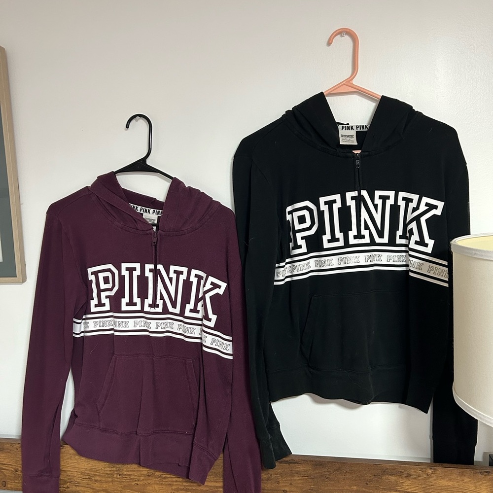 TWO PINK Victoria's Secret Women's Sweatshirts, black and burgundy